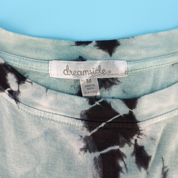 Dreamsicle Junior Size Medium Cropped Tie Dye Short Sleeve Shirt Green Blue Blk - Picture 5 of 12